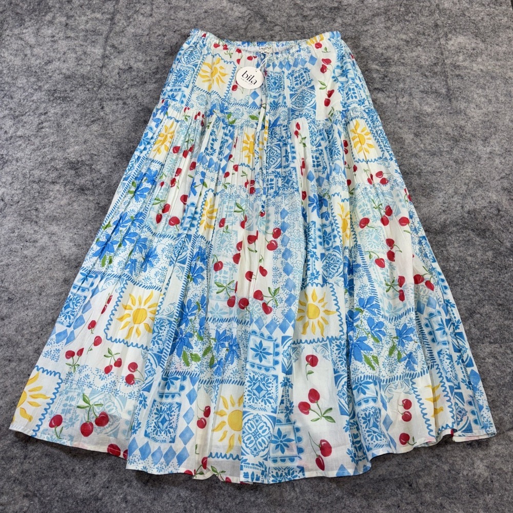Bila White Blue Yellow Red Floral Patchwork Maxi Skirt